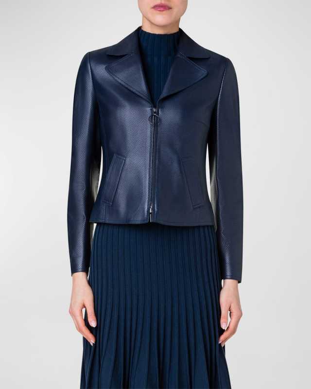 Perforated Pin-Dot Leather Biker Jacket